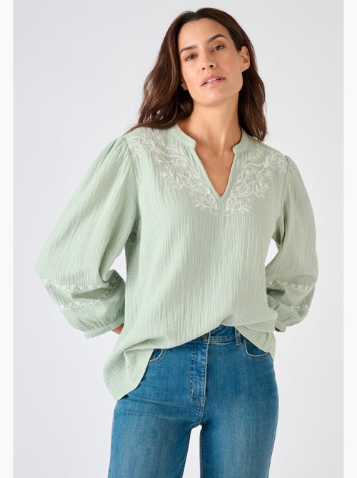 Blouse brodée en gaze de coton - Damart - Kiabi