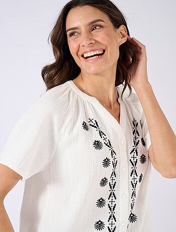 Blouse brodée en gaze de coton biologique - Damart