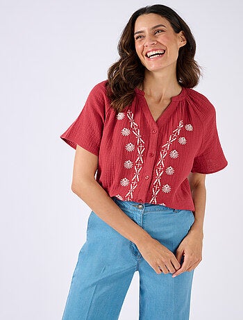 Blouse brodée en gaze de coton biologique - Damart
