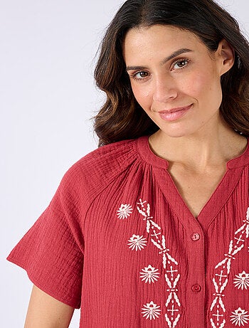 Blouse brodée en gaze de coton biologique - Damart