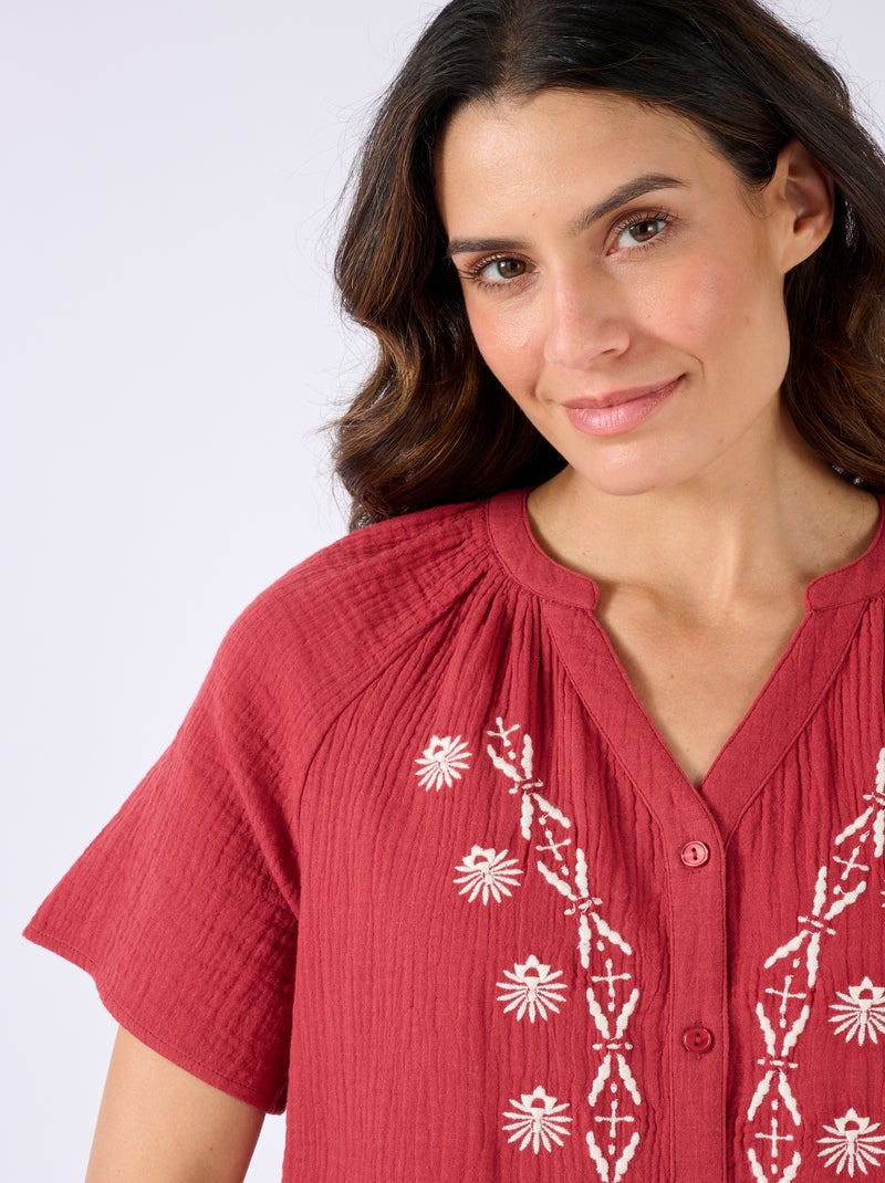 Blouse brodée en gaze de coton biologique - Damart Bordeaux - Kiabi