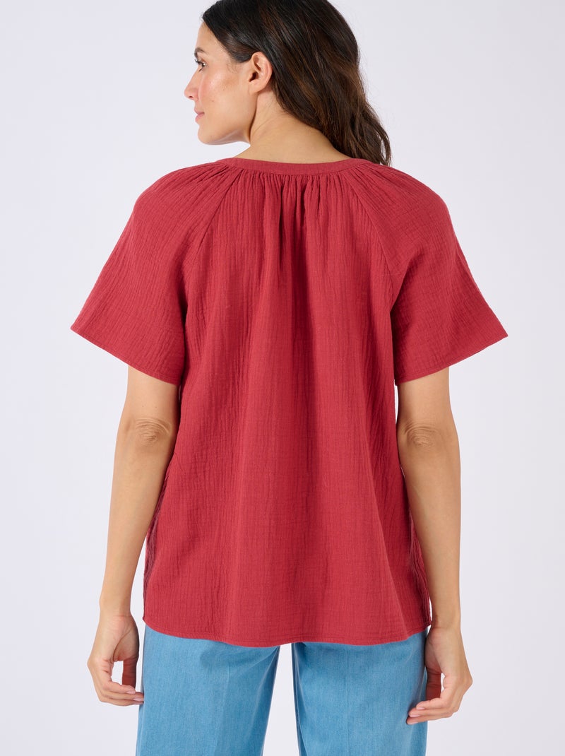 Blouse brodée en gaze de coton biologique - Damart Bordeaux - Kiabi