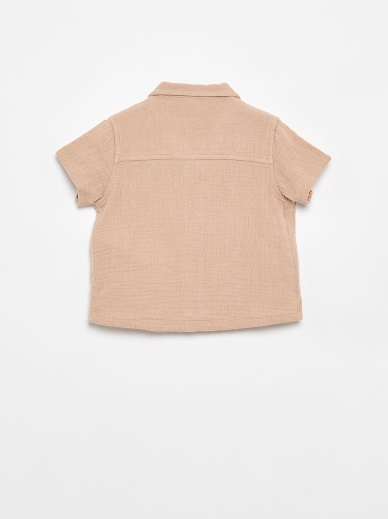Blouse brodée en gaze de coton Marron - Kiabi