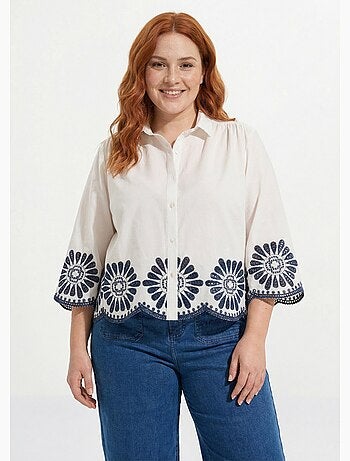 Blouse brodée et ajourée, col claudine - afibel