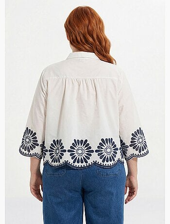 Blouse brodée et ajourée, col claudine - afibel