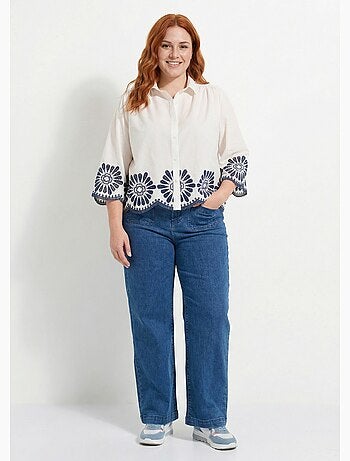 Blouse brodée et ajourée, col claudine - afibel