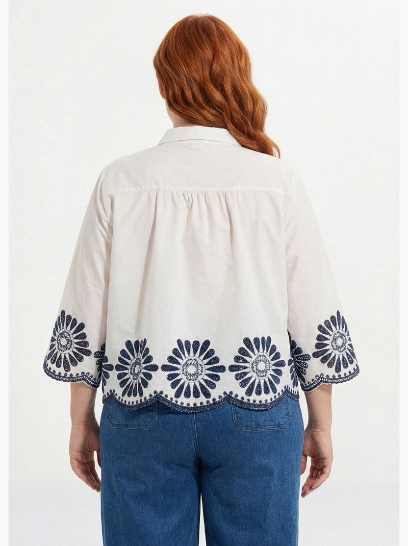 Blouse brodée et ajourée, col claudine - afibel Blanc - Kiabi
