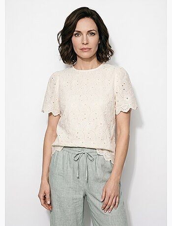Blouse broderie anglaise à col rond - AFIBEL