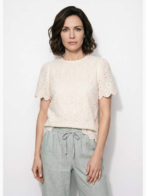 Blouse broderie anglaise à col rond - AFIBEL - Kiabi Blouse broderie anglaise à col rond - AFIBEL - Kiabi