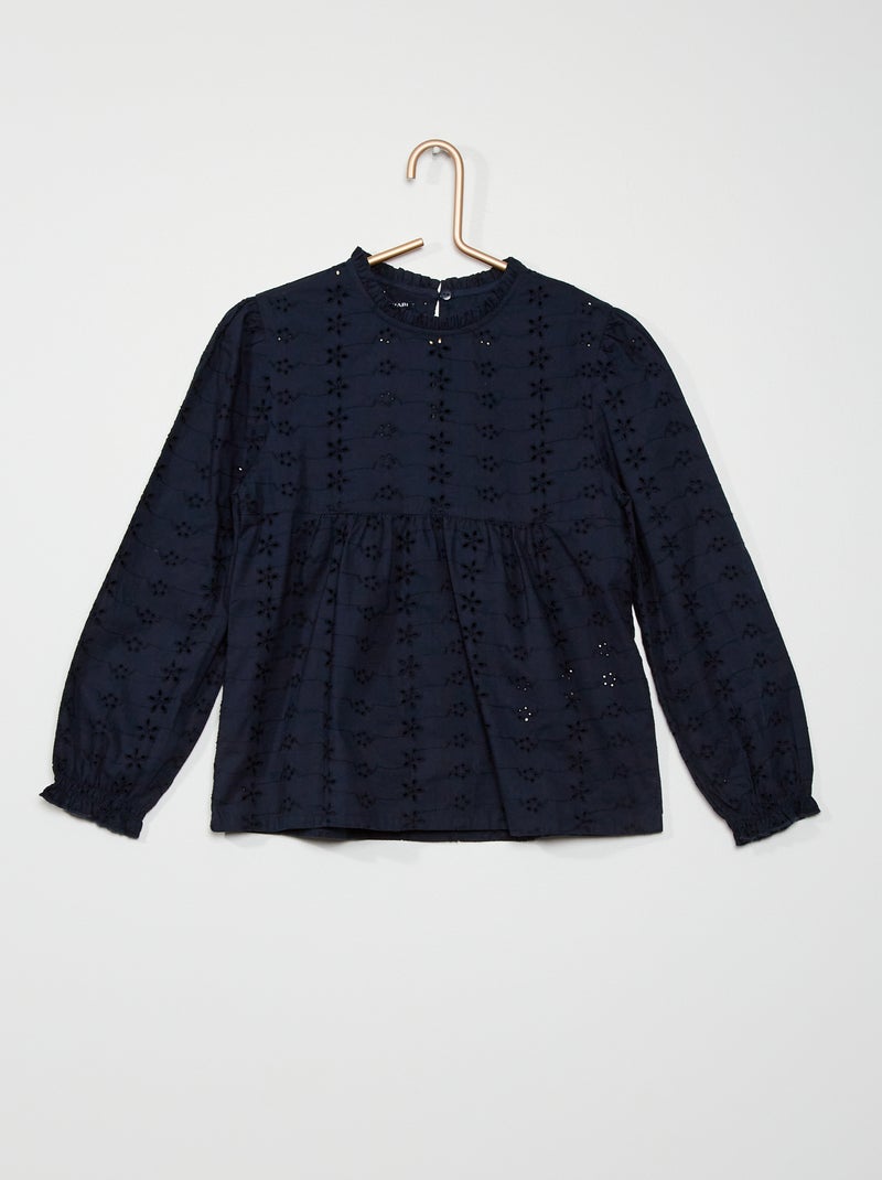 Blouse broderie anglaise bleu marine - Kiabi