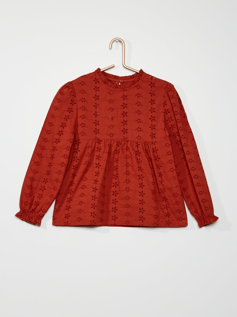 Blouse broderie anglaise brique - Kiabi