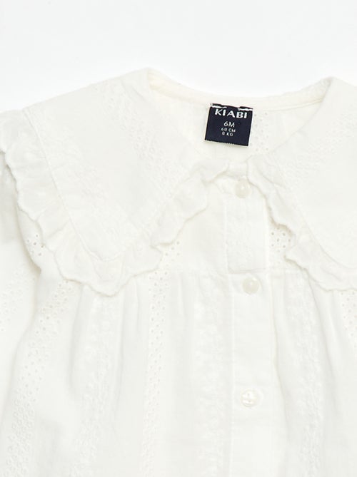 Blouse broderie anglaise en coton uni - Kiabi