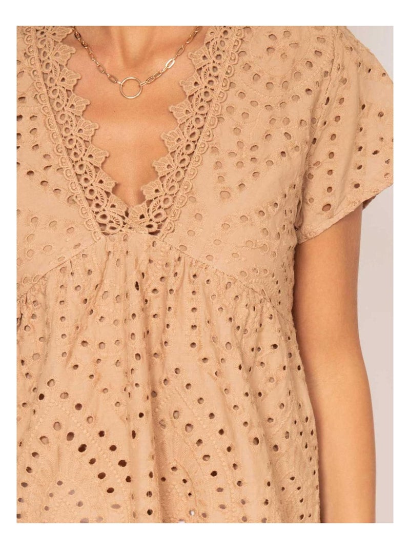 Blouse broderie anglaise FADIA Beige - Kiabi