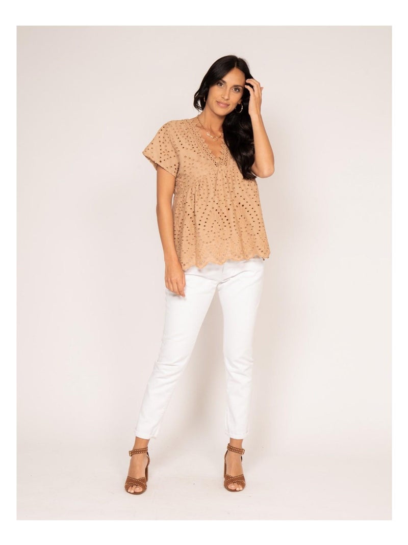 Blouse broderie anglaise FADIA Beige - Kiabi