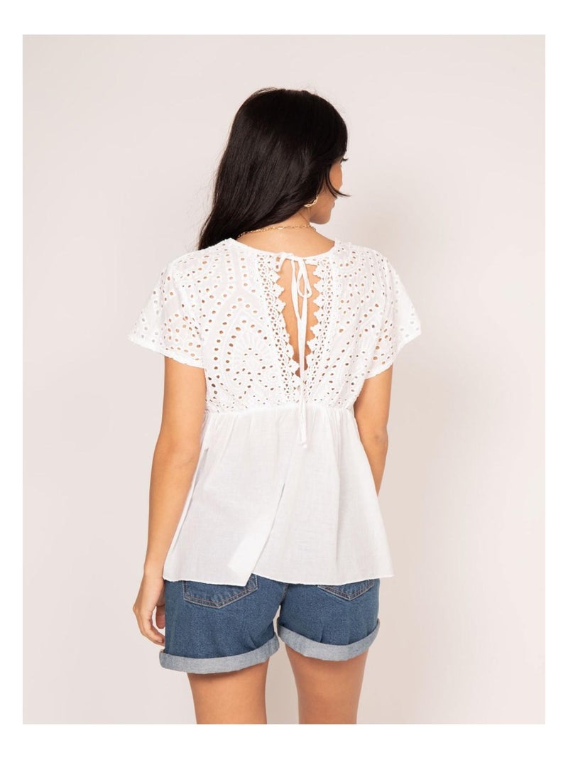 Blouse broderie anglaise FADIA Blanc - Kiabi