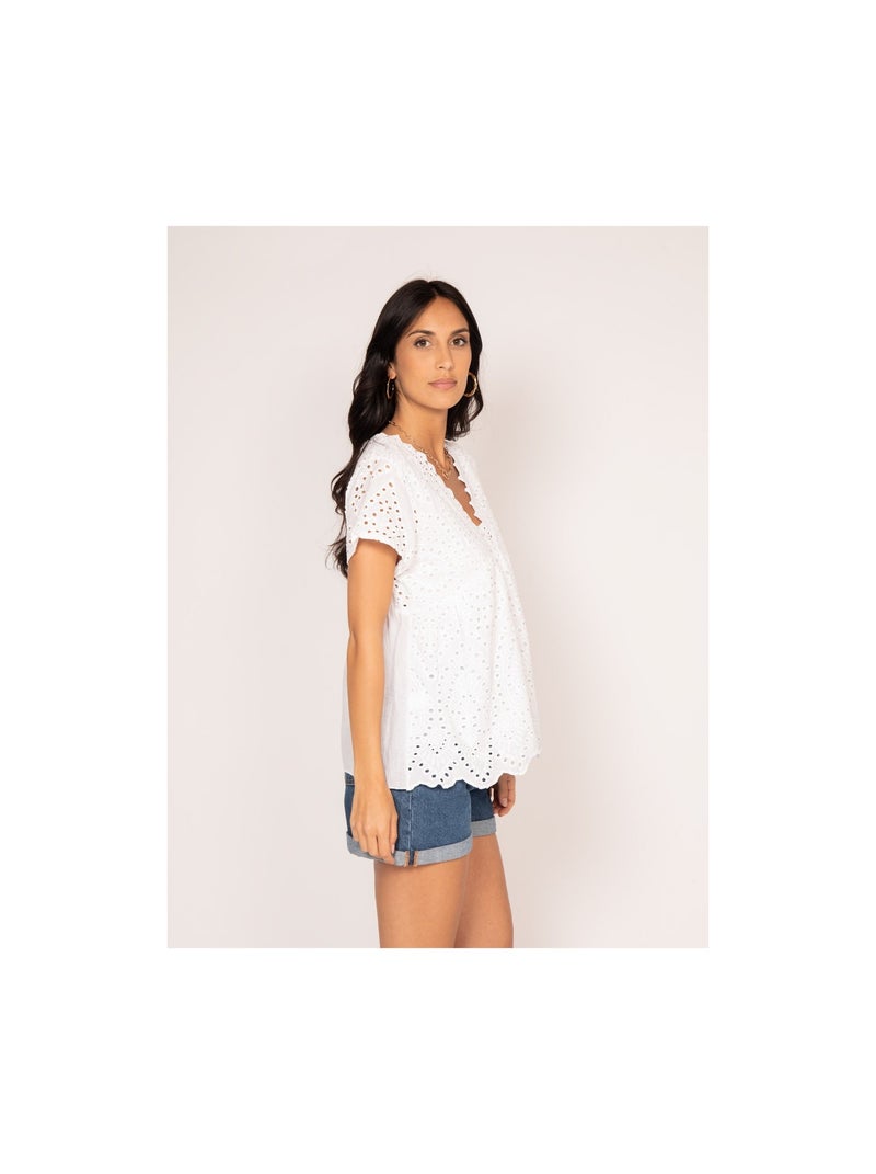 Blouse broderie anglaise FADIA Blanc - Kiabi