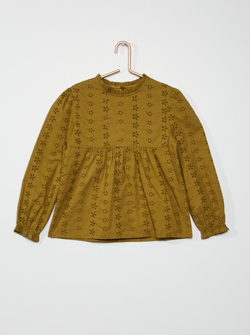 Blouse broderie anglaise kaki - Kiabi