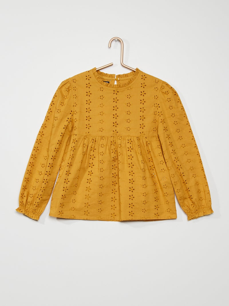 Blouse broderie anglaise moutarde - Kiabi