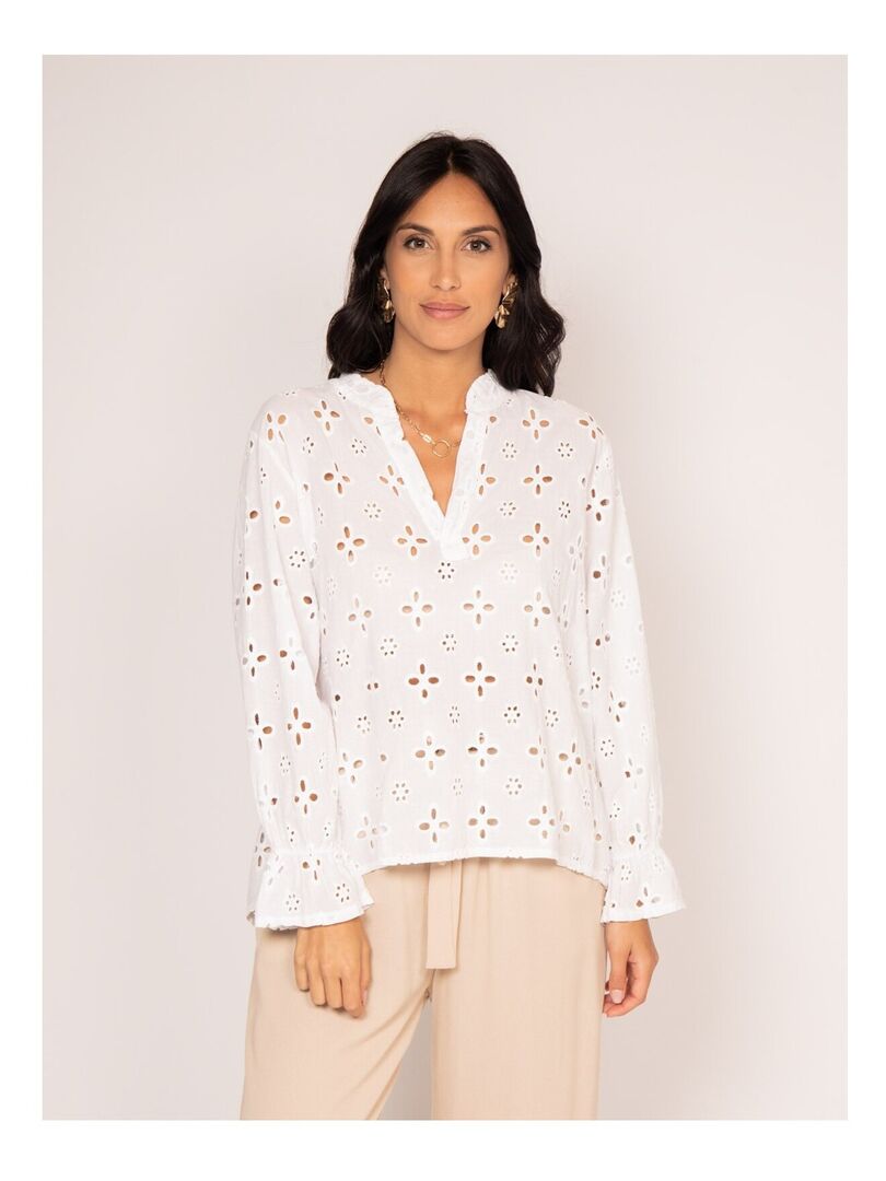 Blouse Zara Bohème - Broderies Anglaises Et Basques - Couleur Blanc - Taille XS/34-36 - Occasion Très Bon état