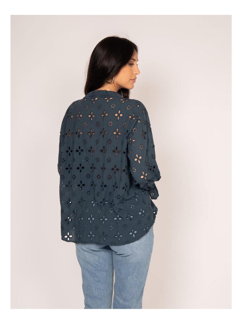 Blouse broderies anglaises FARNELL Bleu marine - Kiabi