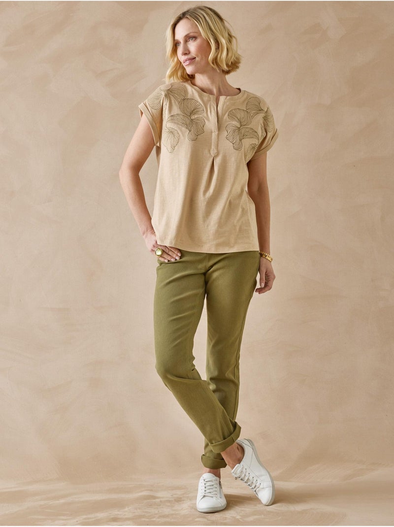 Blouse broderies col tunisien - DAXON Beige - Kiabi