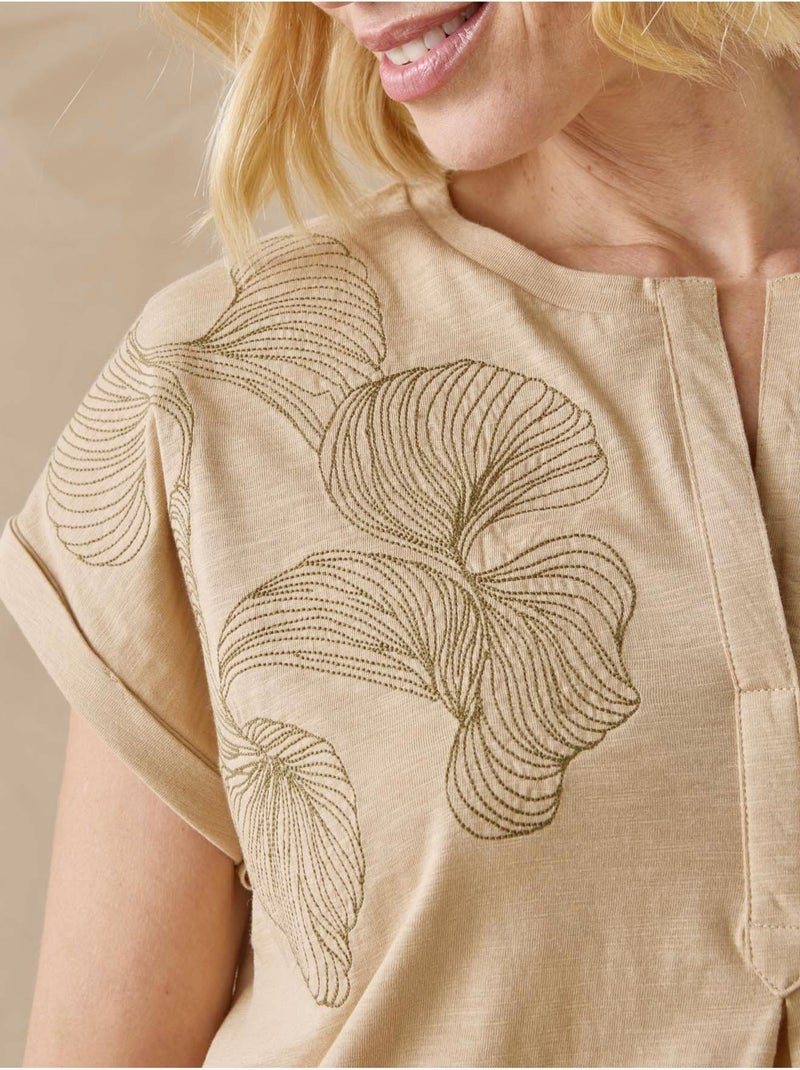 Blouse broderies col tunisien - DAXON Beige - Kiabi