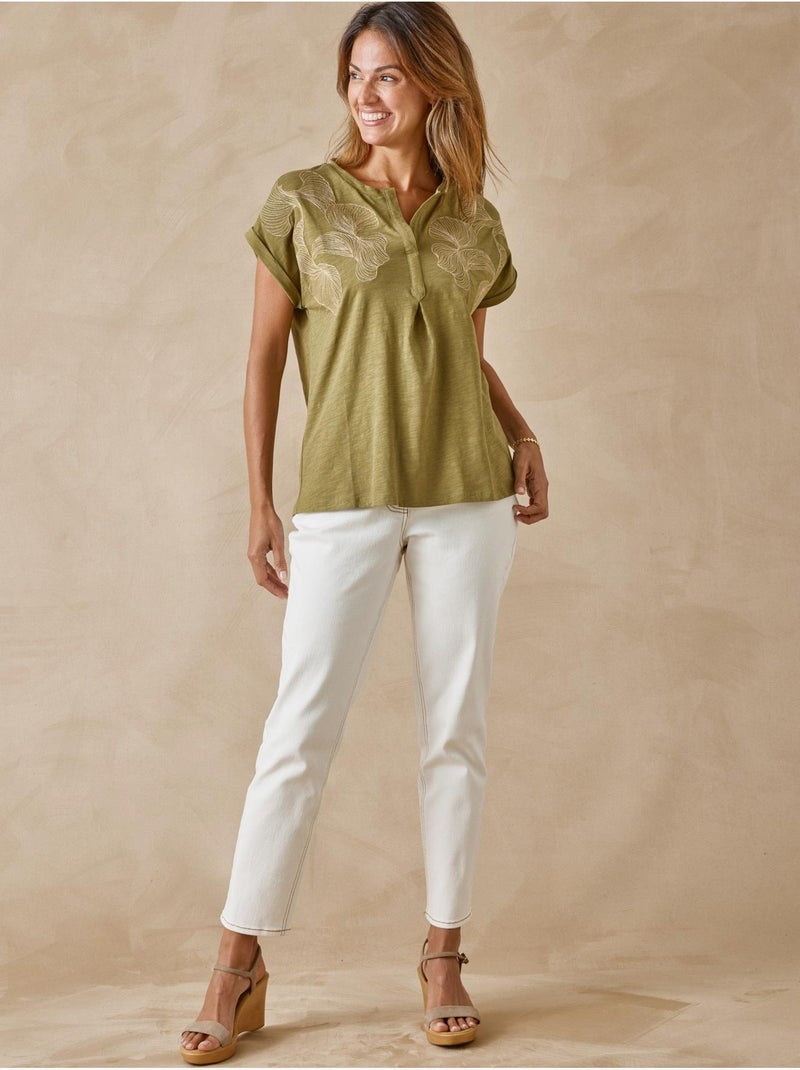 Blouse broderies col tunisien - DAXON Kaki - Kiabi