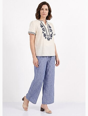 Blouse broderies fleuries col tunisien - afibel