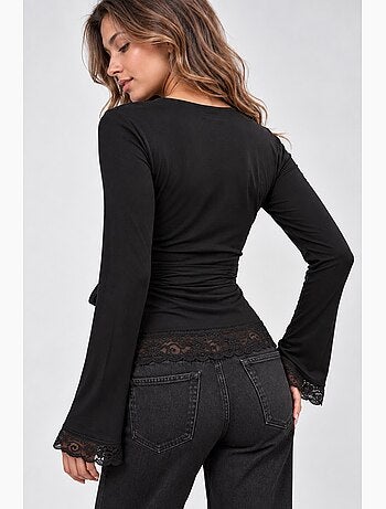 Blouse cache-cœur à manches longues avec détails en dentelle et liens à nouer hiccup