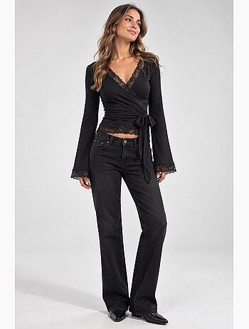 Blouse cache-cœur à manches longues avec détails en dentelle et liens à nouer hiccup