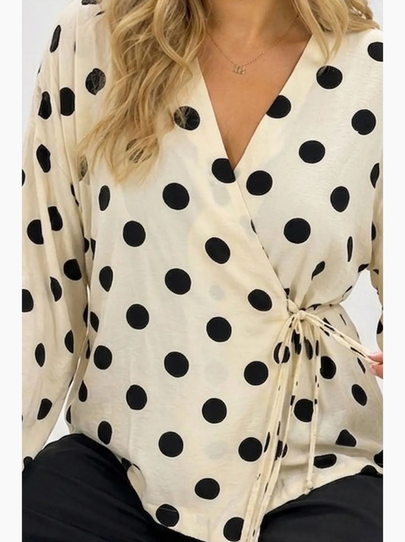 Blouse cache-cœur à pois avec lien bdart Blanc cassé - Kiabi