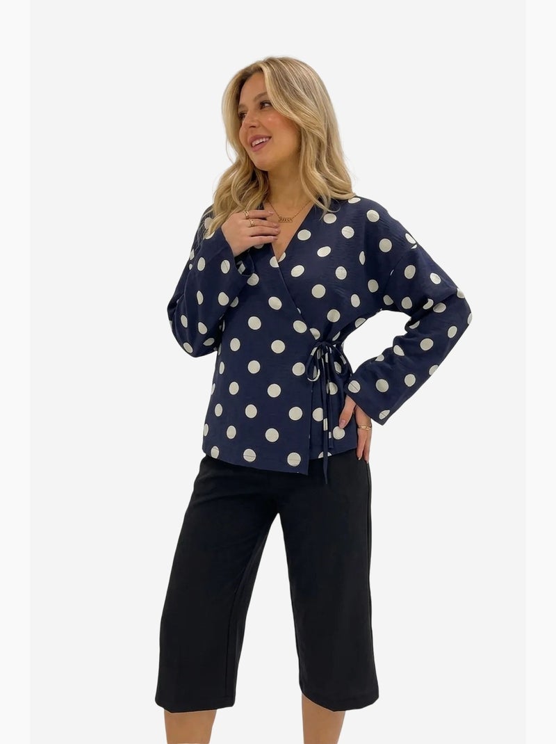 Blouse cache-cœur à pois avec lien bdart Bleu marine - Kiabi