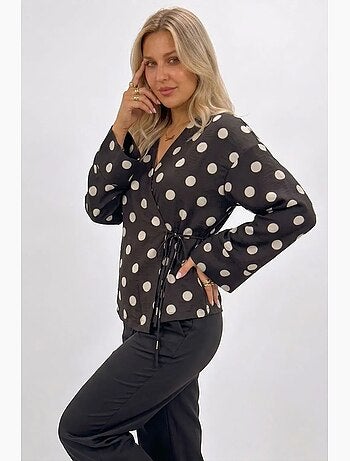 Blouse cache-cœur à pois avec lien bdart
