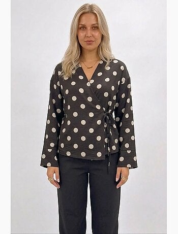 Blouse cache-cœur à pois avec lien bdart