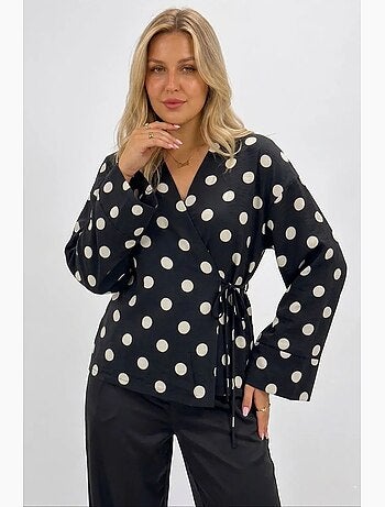 Blouse cache-cœur à pois avec lien bdart