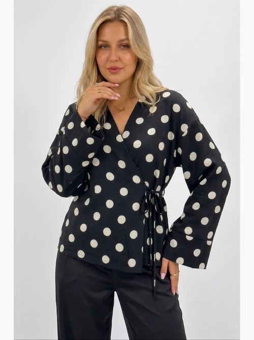 Blouse cache-cœur à pois avec lien bdart - Kiabi Blouse cache-cœur à pois avec lien bdart - Kiabi