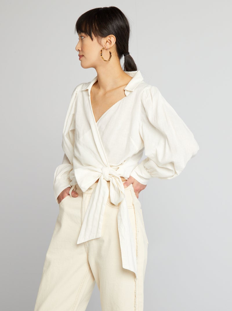 Cache-cœur Nüd Beige Chiné Taille M/38 - Style Kimono Manches Bouffantes, Neuf Avec étiquettes