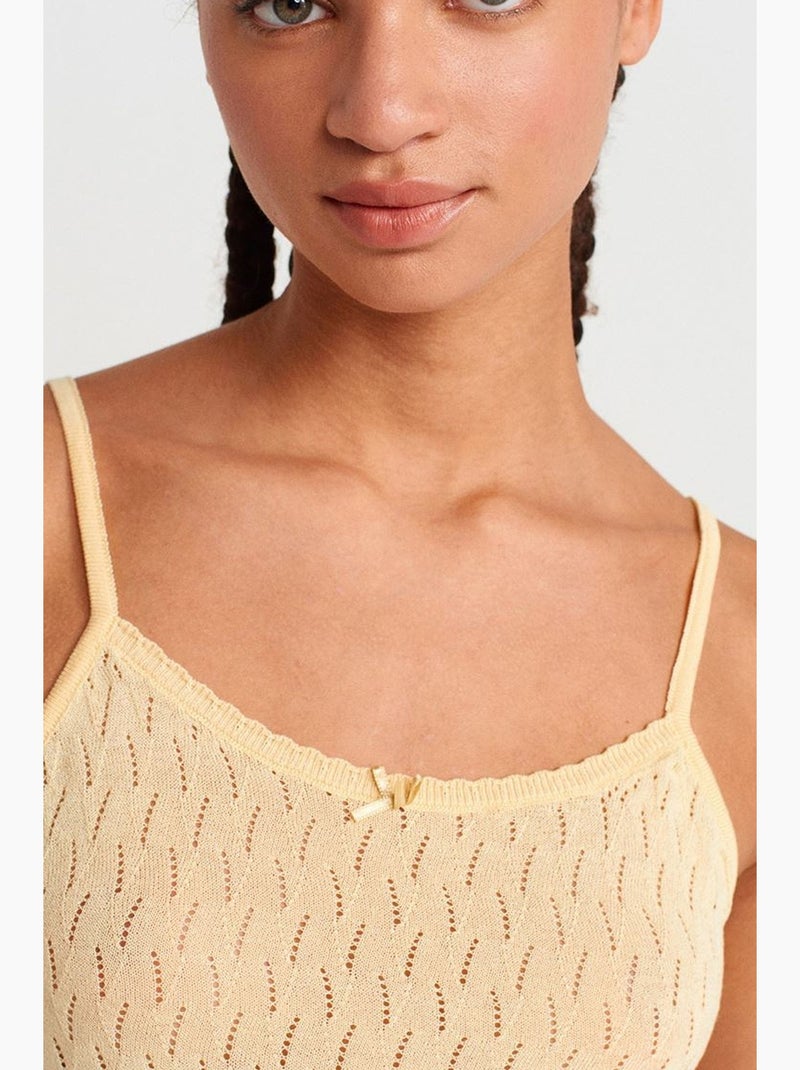 Blouse cami courte en maille texturée à nœud dilvin Jaune citron - Kiabi
