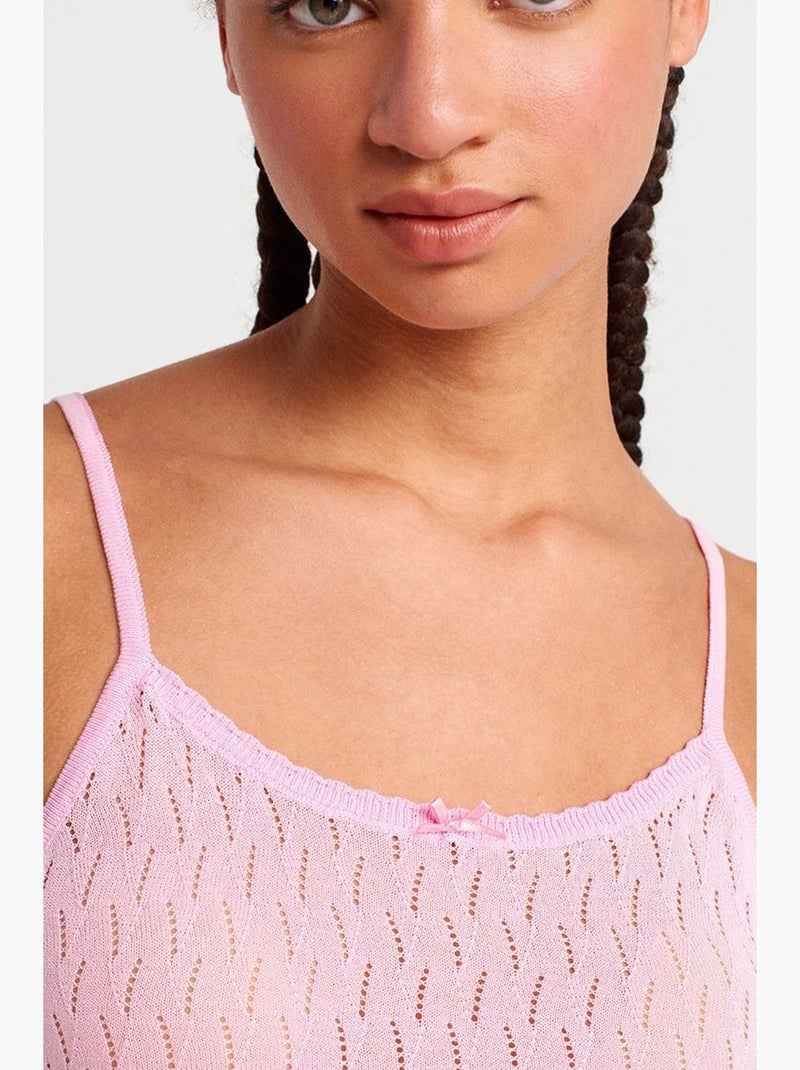 Blouse cami courte en maille texturée à nœud dilvin Rose dragée - Kiabi