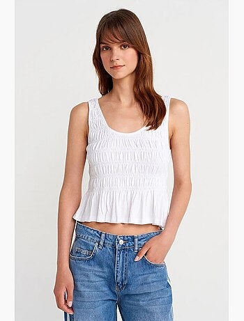 Blouse cami courte texturée en coton et modal dilvin