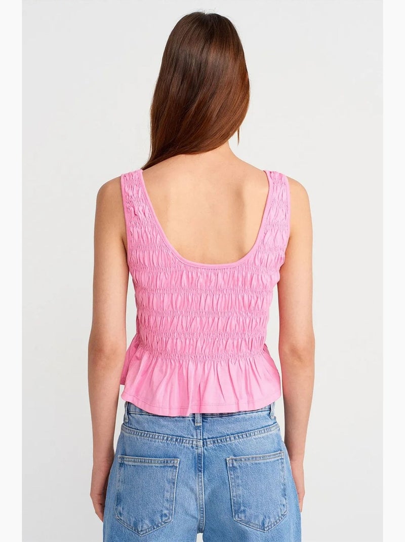Blouse cami courte texturée en coton et modal dilvin Rose fluo/Solinotes - Kiabi