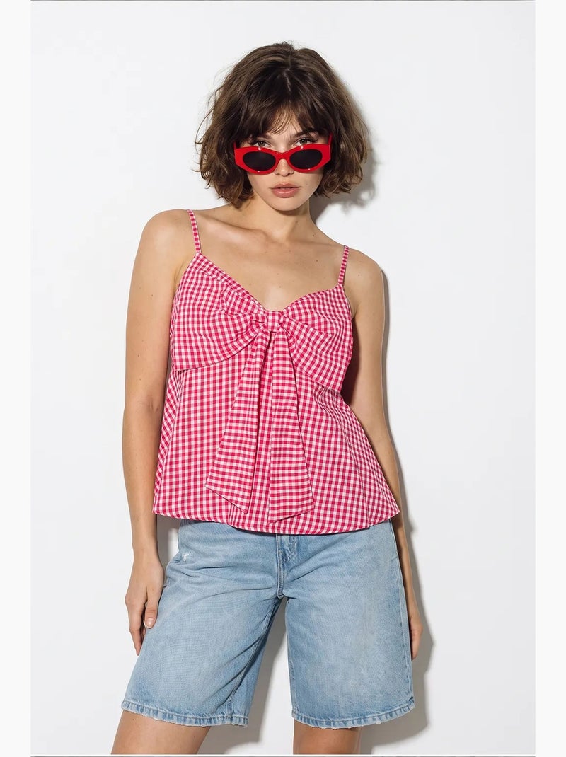 Blouse cami sans manches à col v et nœud lucci Blanc Rouge - Kiabi