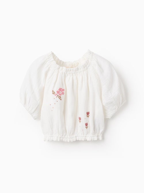 Blouse Camponaise en Gaze avec Point de Croix - Kiabi