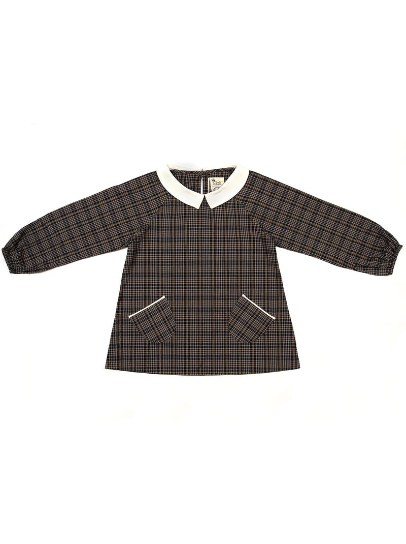 Blouse Carreaux   et Fils Lurex   Col CLAUDINE - La Faute à Voltaire Gris Doré Noir - Kiabi