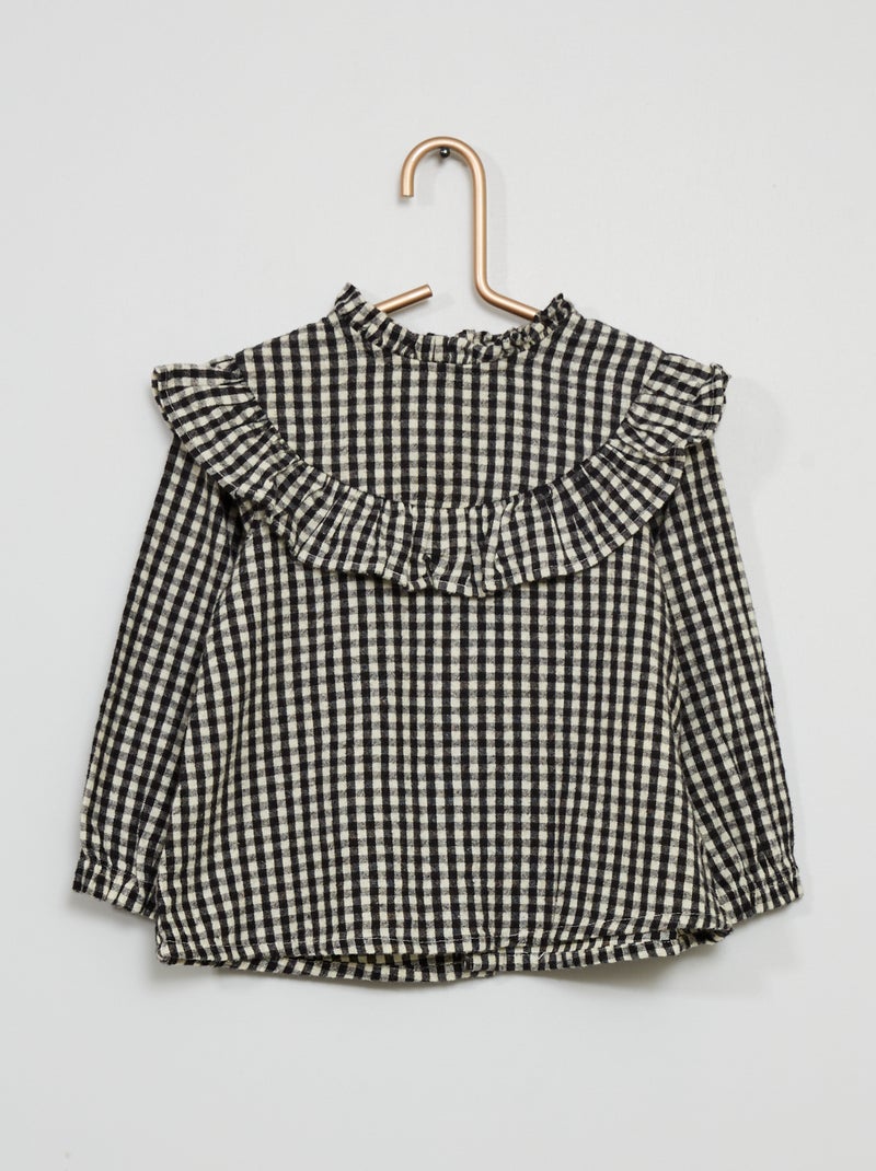 Blouse carreaux vichy noir/blanc - Kiabi