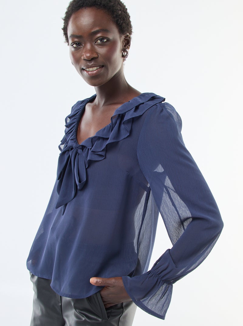 Blouse cavalière en voile transparent Noir - Kiabi