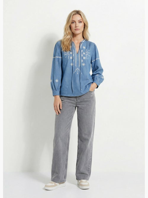 Blouse chambray broderies point de croix - AFIBEL - Kiabi