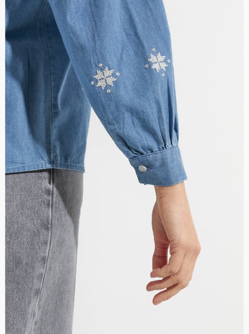 Blouse chambray broderies point de croix - AFIBEL - Kiabi