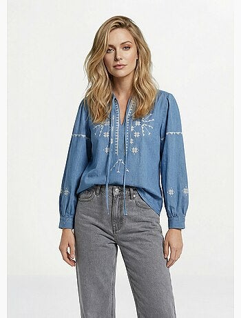 Blouse chambray broderies point de croix