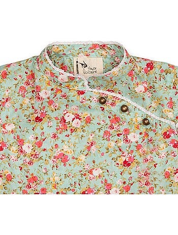 Blouse Chinoise à col Mao Fille Fleurie Liberty Vert ANNAM - 'LA FAUTE A VOLTAIRE'